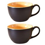 Kunhar Ceramic Soup Mug - Black Orange, 2 Piece, 350 ML