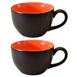 Kunhar Ceramic Soup Mug - Black Red, 2 Piece, 350 ML