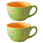 Kunhar Ceramic Soup Mug - Green Orange, 2 Piece, 350 ML