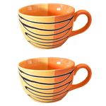 Kunhar Ceramic Soup Mug - Orange Yellow, 2 Piece, 350 ML