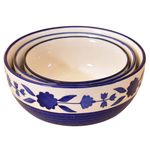 Kunhar Ceramic Mixing Bowls - 750 ML, 500 ML and 300 ML, 3 Pieces, Blue