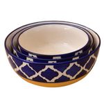 Kunhar Ceramic Mixing Bowls - 750 ML, 500 ML and 300 ML, 3 Pieces, Yellow Blue