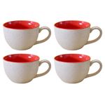 Kunhar Ceramic Soup Mug - White Red, 4 Piece, 350 ML