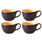 Kunhar Ceramic Soup Mug - Black Orange, 4 Piece, 350 ML