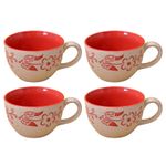 Kunhar Ceramic Soup Mug - White Red, 4 Piece, 350 ML