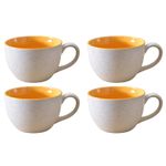 Kunhar Ceramic Soup Mug - White Yellow, 4 Piece, 350 ML