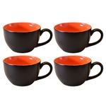 Kunhar Ceramic Soup Mug - Black Red, 4 Piece, 350 ML