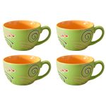 Kunhar Ceramic Soup Mug - Green Orange, 4 Piece, 350 ML