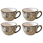 Kunhar Ceramic Soup Mug - Black Luster, 4 Piece, 350 ML
