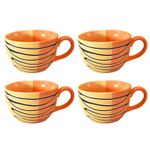 Kunhar Ceramic Soup Mug - Orange Yellow, 4 Piece, 350 ML