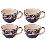 Kunhar Ceramic Soup Mug - Blue Vine, 4 Piece, 350 ML