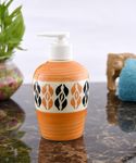 KunhaR Ceramic Long-Lasting Liquid Handwash Soap Dispenser for Bathroom | Handwash Bottle for Kitchen | Soap Dispenser for Wash Basin | Bathroom Accessories | 300 ml, Orange Multicolor