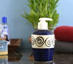 KunhaR Ceramic Long-Lasting Liquid Handwash Soap Dispenser for Bathroom | Handwash Bottle for Kitchen | Soap Dispenser for Wash Basin | Bathroom Accessories | 300 ml, Blue Round Line