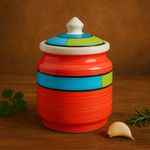Kunhar Ceramic Jars 600ML Handcrafted Multipurpose Barni Lid Pickle Chutney Spices Salt Sugar Kitchen Storage Containers Red