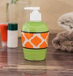 KunhaR Ceramic Long-Lasting Liquid Handwash Soap Dispenser for Bathroom | Handwash Bottle for Kitchen | Soap Dispenser for Wash Basin | Bathroom Accessories | 300 ml, Green Orange Chidi