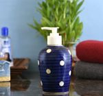 KunhaR Ceramic Long-Lasting Liquid Handwash Soap Dispenser for Bathroom | Handwash Bottle for Kitchen | Soap Dispenser for Wash Basin | Bathroom Accessories | 300 ml, Blue Dot