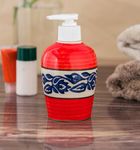 KunhaR Ceramic Long-Lasting Liquid Handwash Soap Dispenser for Bathroom | Handwash Bottle for Kitchen | Soap Dispenser for Wash Basin | Bathroom Accessories | 300 ml, Red Blue Vine, 2 Pieces