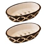 KunhaR Ceramic Soap Dish Holder, Ceramic Soap Dish Tray Holder,2 Pieces, Black Chidi