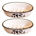 KunhaR Ceramic Soap Dish Holder, Ceramic Soap Dish Tray Holder,2 Pieces, White Tree