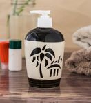 KunhaR Ceramic Liquid Soap Dispenser, Handwash Dispenser - Black Palm Leaf, 450ml