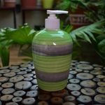 KunhaR Ceramic Long-Lasting Liquid Handwash Soap Dispenser for Bathroom | Handwash Bottle for Kitchen | Soap Dispenser for Wash Basin | Bathroom Accessories | 450 ml, 2 Pieces, Muddy Green