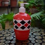 KunhaR Ceramic Long-Lasting Liquid Handwash Soap Dispenser for Bathroom | Handwash Bottle for Kitchen | Soap Dispenser for Wash Basin | Bathroom Accessories | 450 ml, 2 Pieces, Coral Red