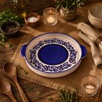 Kunhar Ceramic Snacks Serving Tray, Pizza Plate - 1 Piece, Blue Vine, 8 Inch