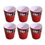 Kunhar Ceramic Tea Glass with Warli Painting, Milk Glass with Warli Painting, Coffee Glass - 6 Pieces, Dark Burgundy, 125ml
