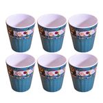 Kunhar Ceramic Tea Glass with Warli Painting, Milk Glass with Warli Painting, Coffee Glass - 6 Pieces, Denim, 125ml