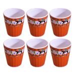 Kunhar Ceramic Tea Glass with Warli Painting, Milk Glass with Warli Painting, Coffee Glass - 6 Pieces, Rusty Red, 125ml