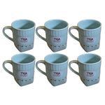 Kunhar Ceramic Tea Cups, Coffee Cups - 6 Pieces, Blue Hosta, 150 ml