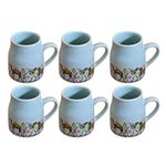 Kunhar Ceramic Tea Cups, Coffee Cups - 6 Pieces, Blue Hosta, 160 Ml