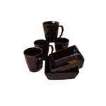 Kunhar Ceramic Diamond Cut Shape Tea Cups and Snack Tray (4 Cups 250 ML and 2 Snack Trays), Color Black