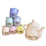 Kunhar Ceramic 6 Cups and 1 Kettle Tea Cup Set - Multicolor