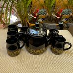 Kunhar Ceramic Morning Set, Black Shine (6 Cups and 1 Teapot)