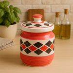 Kunhar Ceramic Jars (1000 ML) – Handcrafted Multipurpose Barni with Lid for Pickle, Chutney, Spices, Salt, Sugar – Kitchen Storage Containers, Red Brick