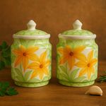 Kunhar Ceramic Jars Set of 2 (600ML Each) – Handcrafted Multipurpose Barni with Lid for Pickle, Chutney, Spices, Salt, Sugar – Kitchen Storage Containers, Green