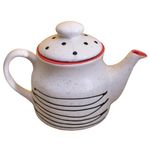 KunhaR Ceramic Teapot - 1 Piece, White-Red, 650 ml