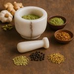 KunhaR Natural White Marble Mortar and Pestle Set, Imam Dasta, Ohkli Musal, Kharal - 4 x 2.5 Inches, White, (Half Polish)