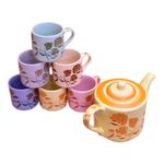 Kunhar Ceramic 6 Cups and 1 Kettle Tea Cup Set - Multicolor