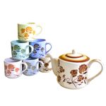 Kunhar Ceramic 6 Cups and 1 Kettle Tea Cup Set - Multicolor
