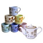 Kunhar Ceramic 6 Cups and 1 Kettle Tea Cup Set - Multicolor