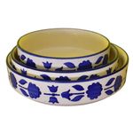 Kunhar Ceramic Bowls Set for Snacks Ceramic Serving Bowl Set for Dinner - 650 ML, 550 ML and 400 ML, 3 Pieces, Blue Flower
