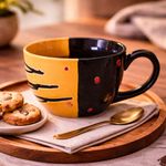 Kunhar Ceramic Jumbo Coffee Mug Soup Mug Noodle Mug - 350 ML - Microwave Safe & Freezer Safe, Set of 1, Black Orange