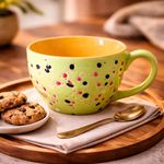 Kunhar Ceramic Jumbo Coffee Mug Soup Mug Noodle Mug - 350 ML - Microwave Safe & Freezer Safe, Set of 1, Blue Orange Dot