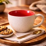 Kunhar Ceramic Jumbo Coffee Mug Soup Mug Noodle Mug - 350 ML - Microwave Safe & Freezer Safe, Set of 1, White Red