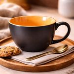 Kunhar Ceramic Jumbo Coffee Mug Soup Mug Noodle Mug - 350 ML - Microwave Safe & Freezer Safe, Set of 1, Black Orange Matte