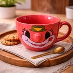 Kunhar Ceramic Jumbo Coffee Mug Soup Mug Noodle Mug - 350 ML - Microwave Safe & Freezer Safe, Set of 1, Red Smile