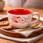 Kunhar Ceramic Jumbo Coffee Mug Soup Mug Noodle Mug - 350 ML - Microwave Safe & Freezer Safe, Set of 1, White Red Flower