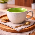 Kunhar Ceramic Jumbo Coffee Mug Soup Mug Noodle Mug - 350 ML - Microwave Safe & Freezer Safe, Set of 1, White Green Matte